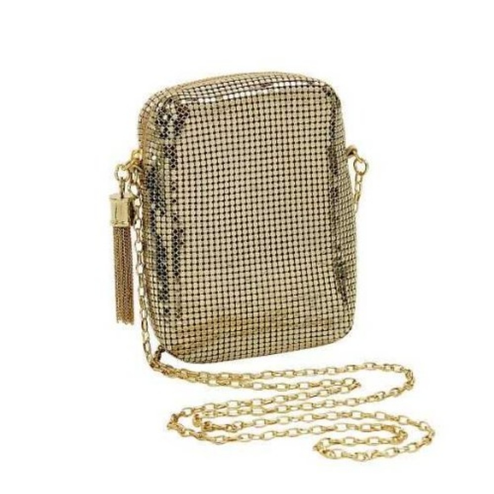 small metallic silver Whiting and Davis crossbody